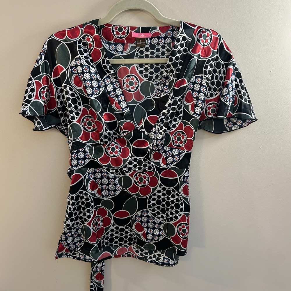 Vintage Lola Wrap Blouse Floral Tie‎ Waist 90's Flirty Grunge Dark Feminine Sz S